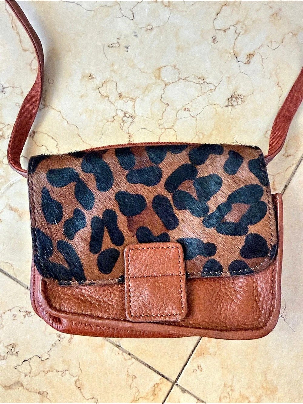 I crew Leopard Print Brown Crossbody Bag